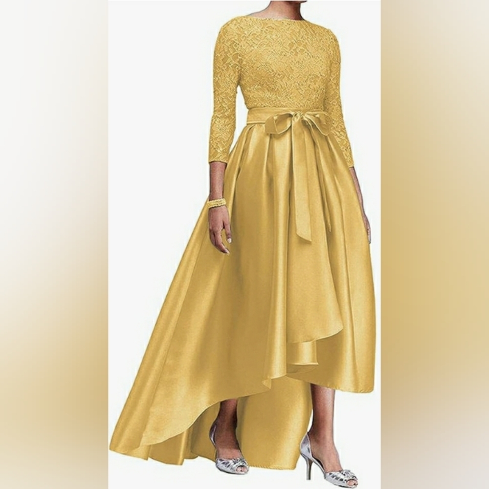 NEW A-Line Mother of the bride groom Fall wedding guest gold dress. 7/8
